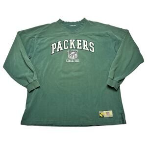 Vintage Green Bay Packers Spell Out Mens 2XL Long Sleeve T-Shirt Stitched V Neck